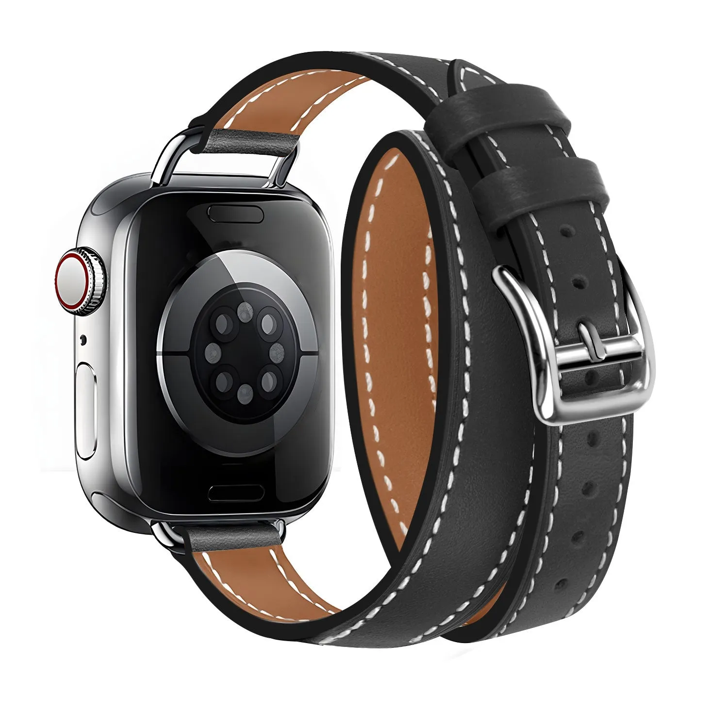 Apple Watch Leather Double Tour Strap (Black) Flexible Lifestyle Fit Minimalist Style