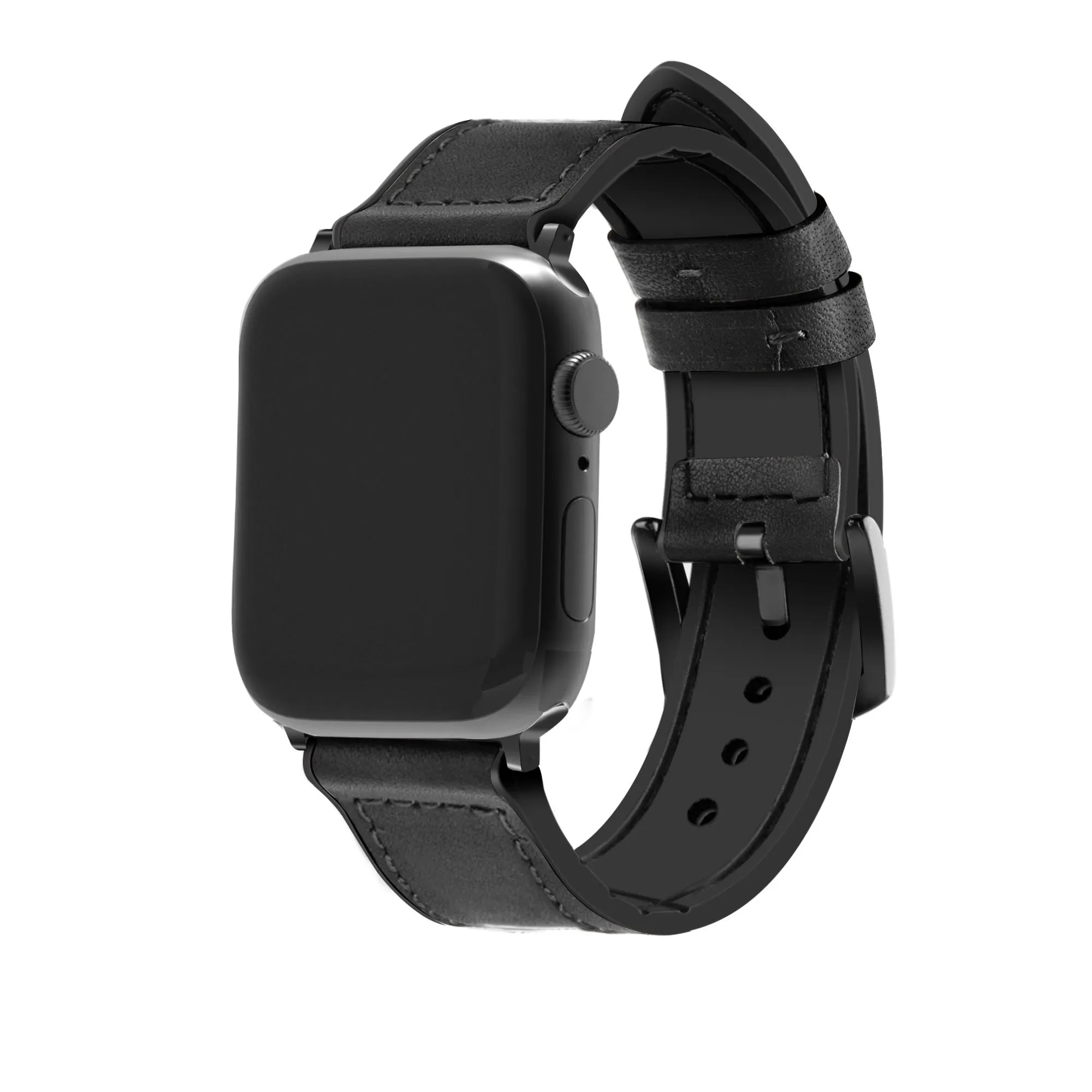 Luxury Everyday Accessory Apple Watch Hybrid Leather Strap with Buckle (Black)