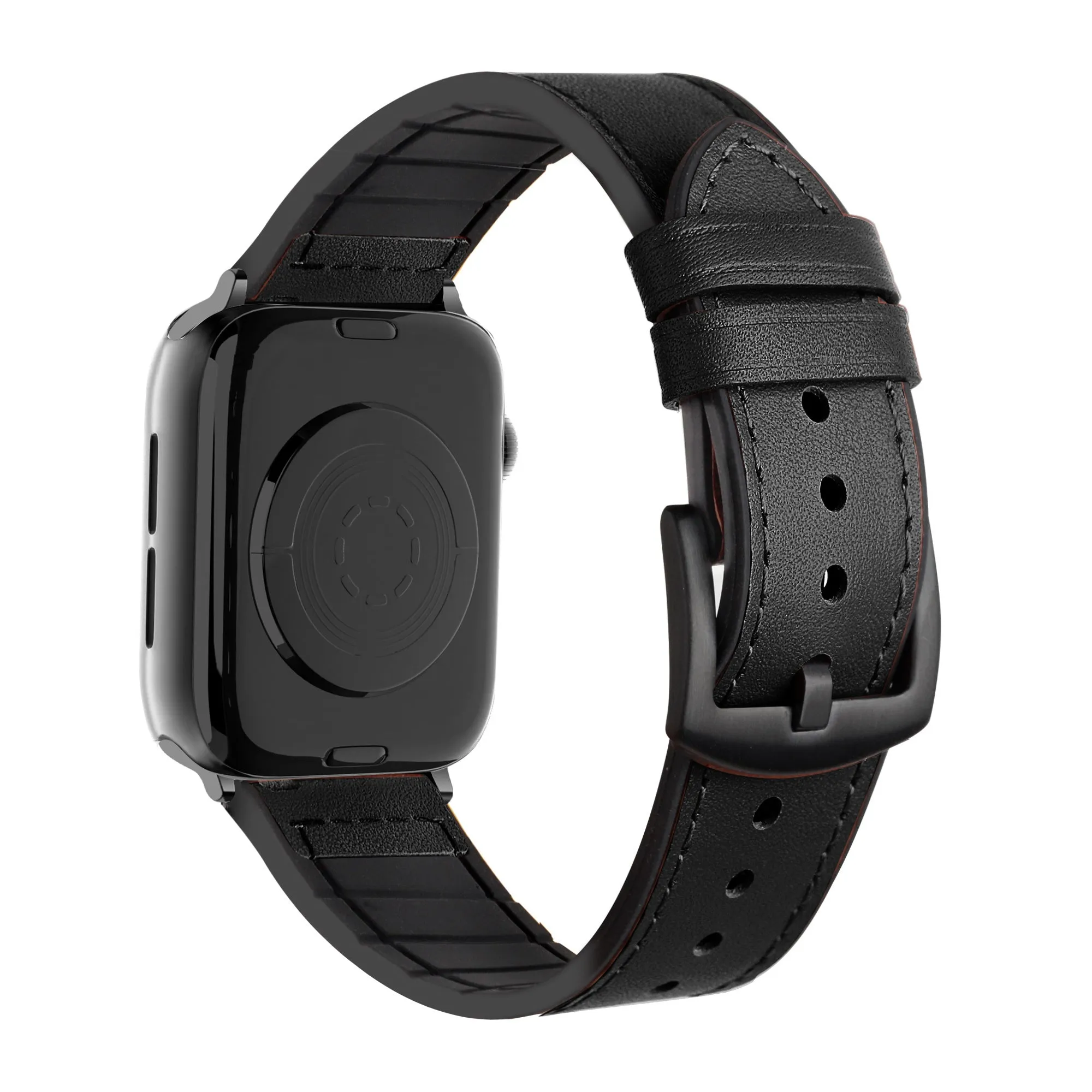 Minimal Aesthetic Apple Watch Hybrid Leather Strap with Buckle (Black)