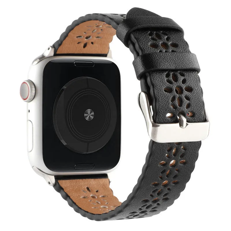 Stylish performance Light Smooth Finish Apple Watch Patterned Leather Strap (Black)
