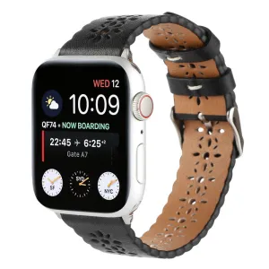 Fashion Comfort Premium Durability Apple Watch Patterned Leather Strap (Black)