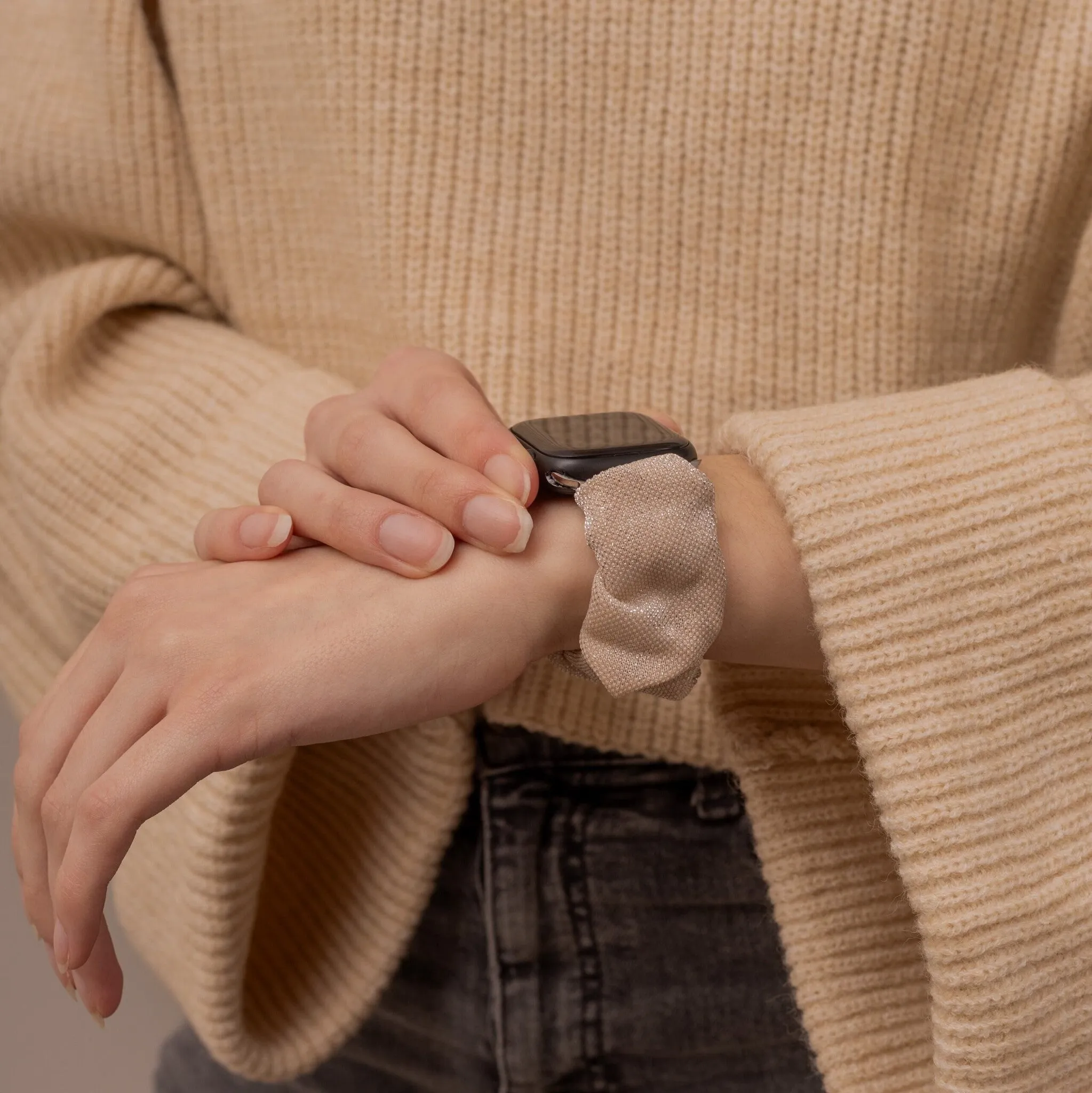 Apple Watch Scrunchie Strap (Shiny Beige) Travel Essential