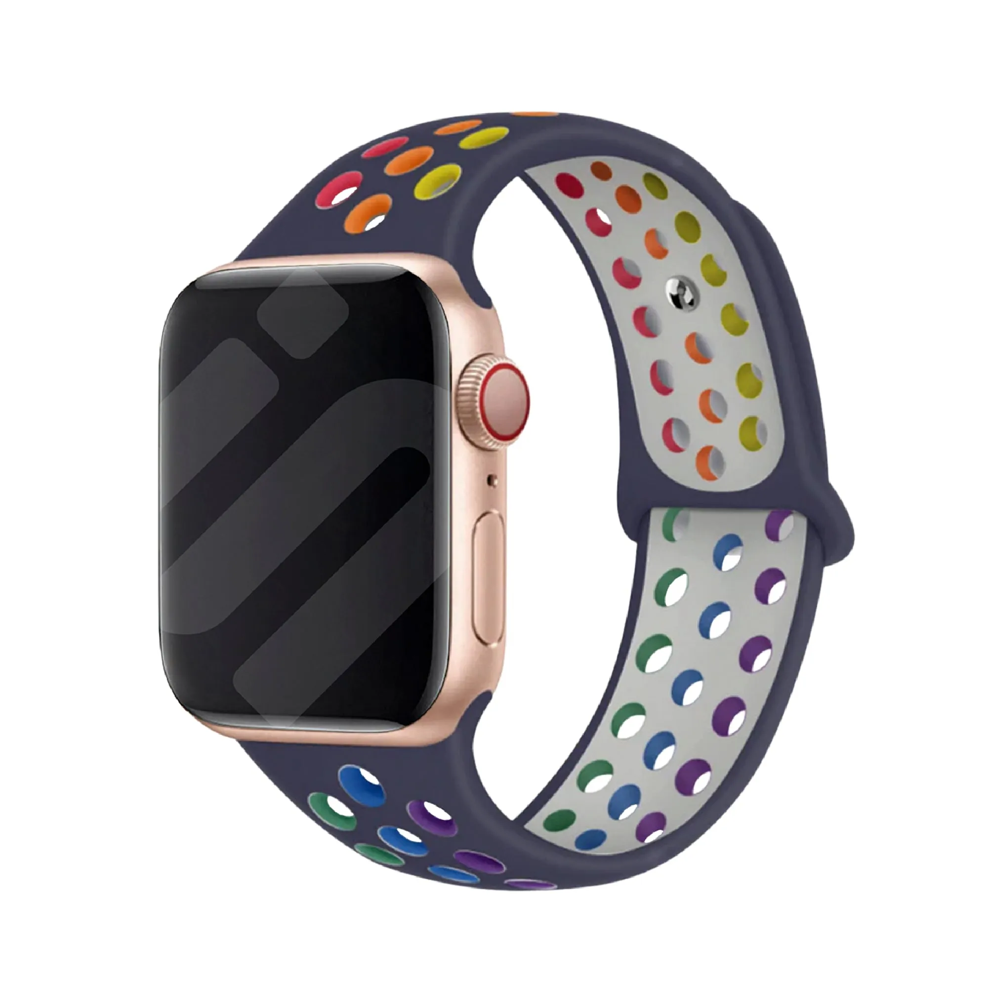 Trendy Everyday Design Apple Watch Sport Strap (Dark Blue/Rainbow)
