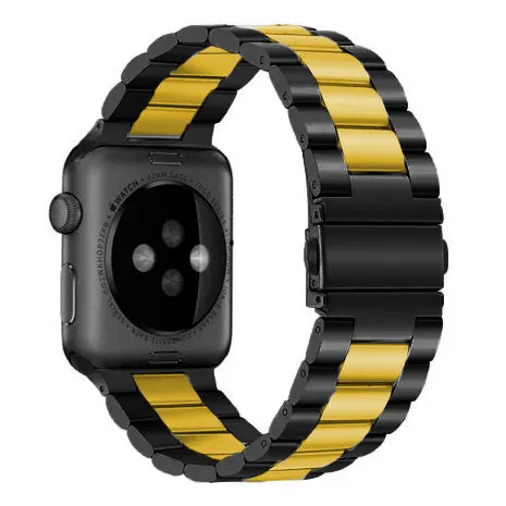 Rugged Comfort Style Apple Watch Steel Strap (Black/Gold)