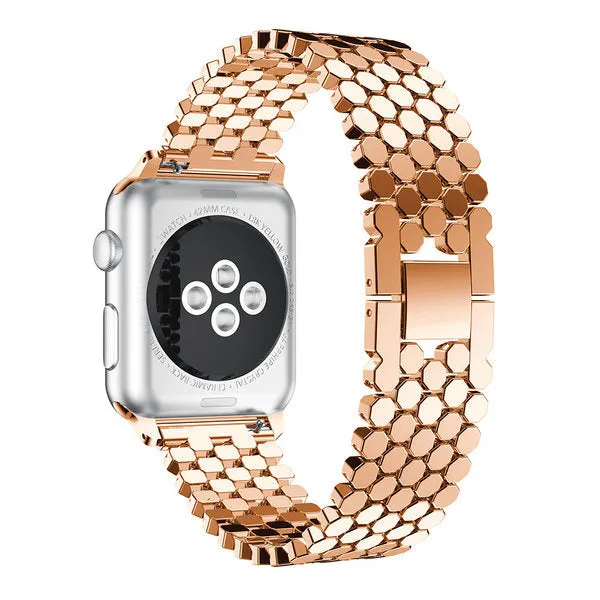 Stylish Smart Look Quick Release Apple Watch Steel Strap Hexagons (Rose Gold)