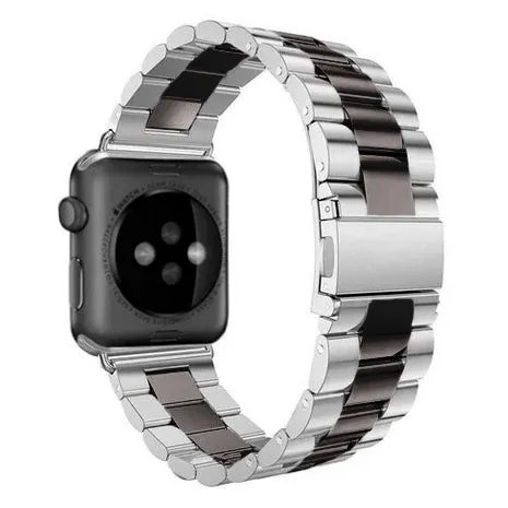 Premium Functional Look Apple Watch Steel Strap (Silver/Black)