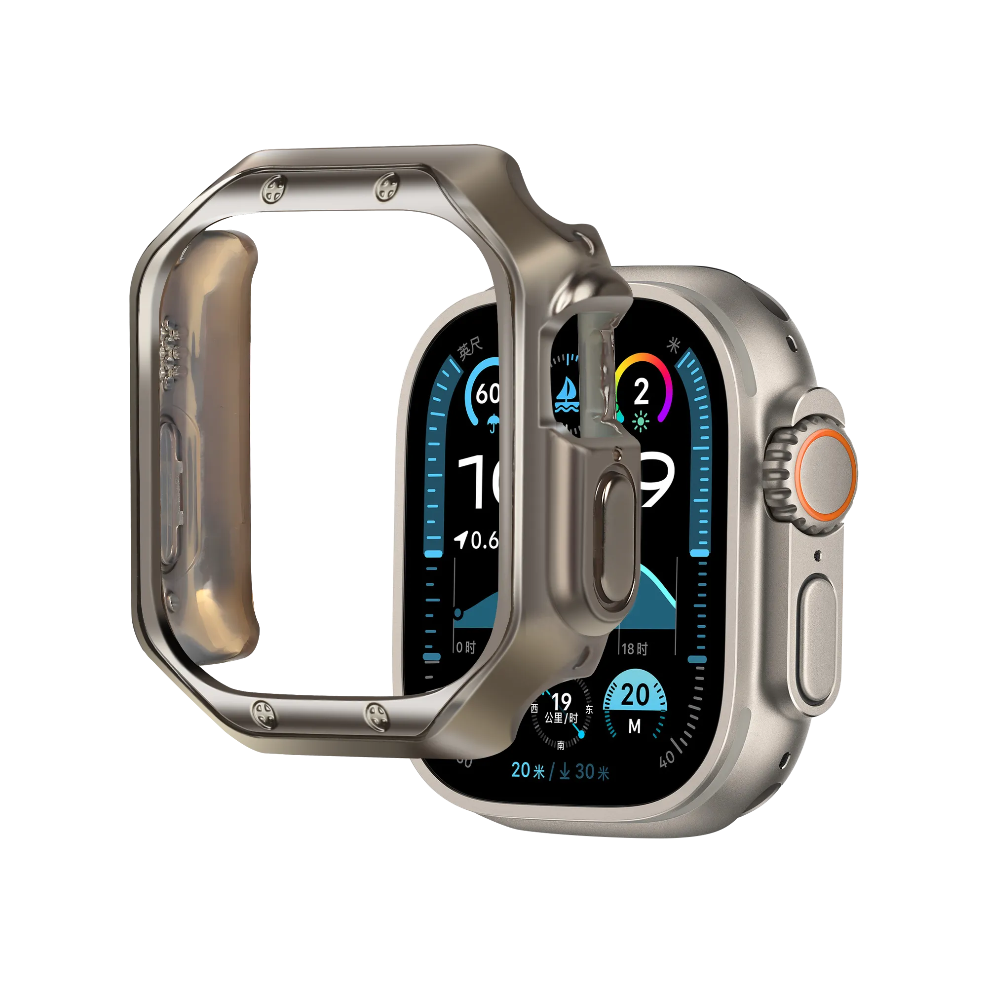 Bumper Armor Guard Hybrid Armor Covering Bandz Apple Watch Ultra - 49mm Galvanized TPU Case  (Titanium)