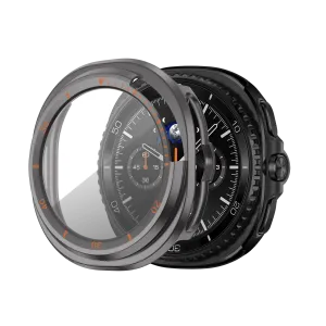 students Universal Size Bandz Samsung Galaxy Watch 8 Classic Bezel Cover with Glass (Titanium Grey/Orange)