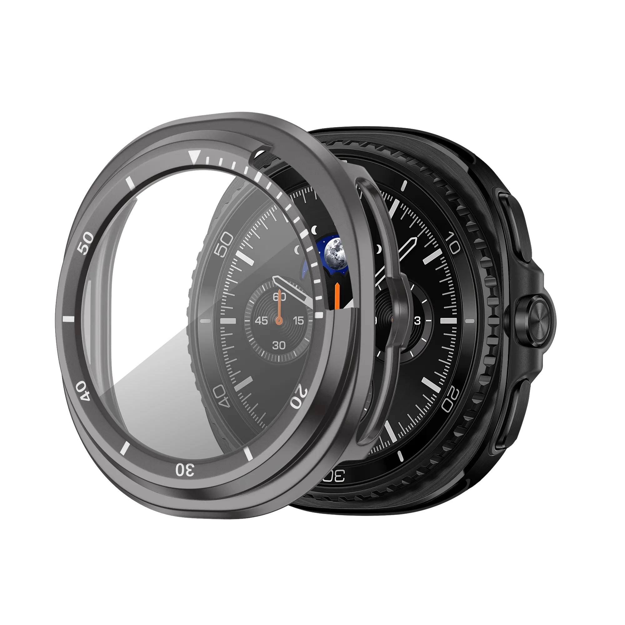 Bandz Samsung Galaxy Watch 8 Classic Bezel Cover with Glass (Titanium Grey/White) Smart Fit Screen Guarding