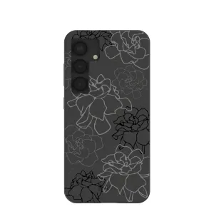 Black Gardenia Lines Samsung Galaxy S25 Case Trendy Pattern Modern Form