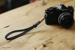 Black leather handmade camera wrist strap band khaki | windmup.com Women Lanyard Modern Design
