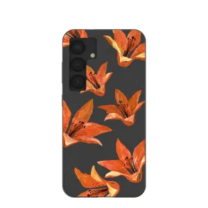 Black Tiger Lily Samsung Galaxy S25 Case Trendy Pattern