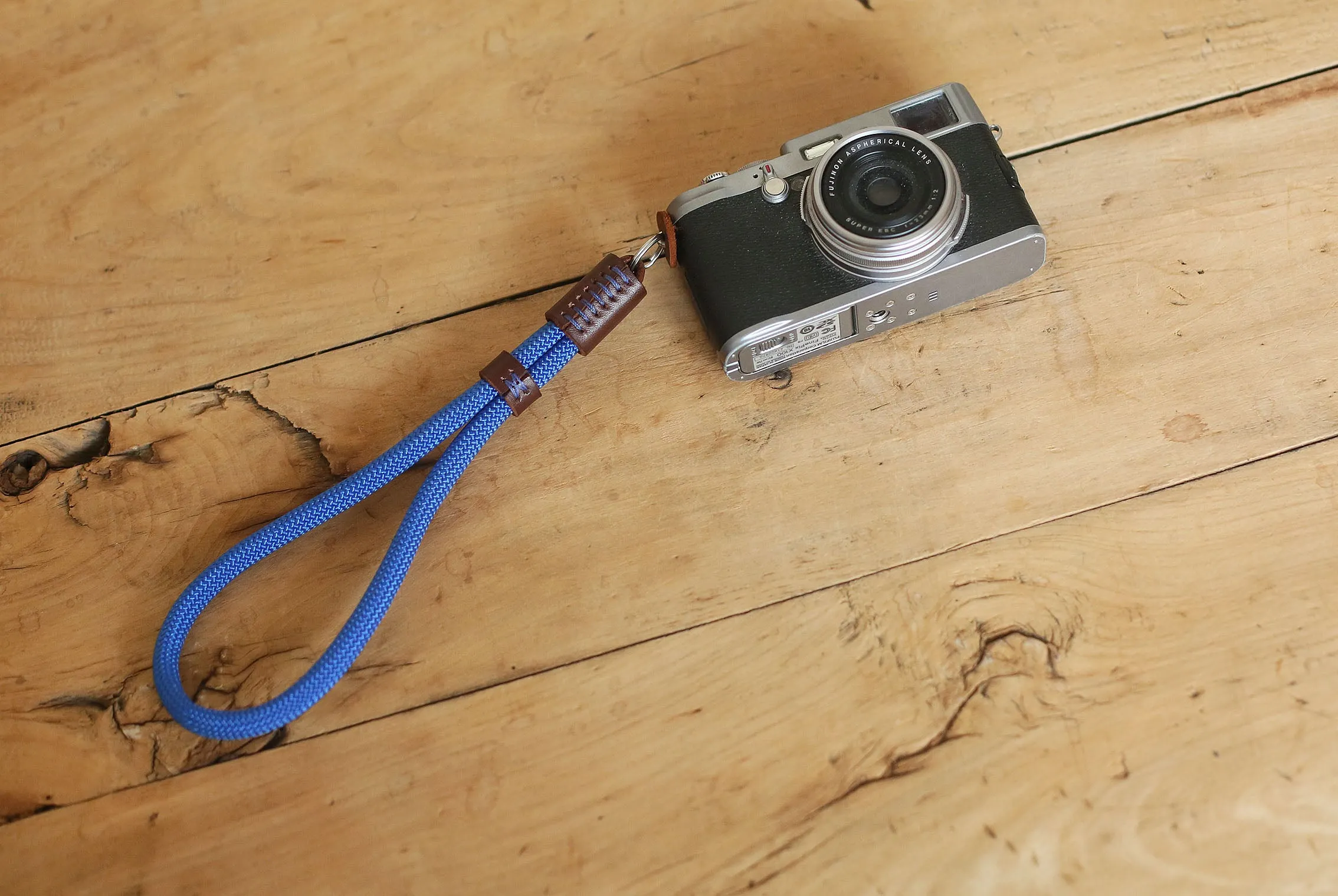 Blue Camera Wrist Strap ?C Handmade Climbing Rope & Leather Fitness pool