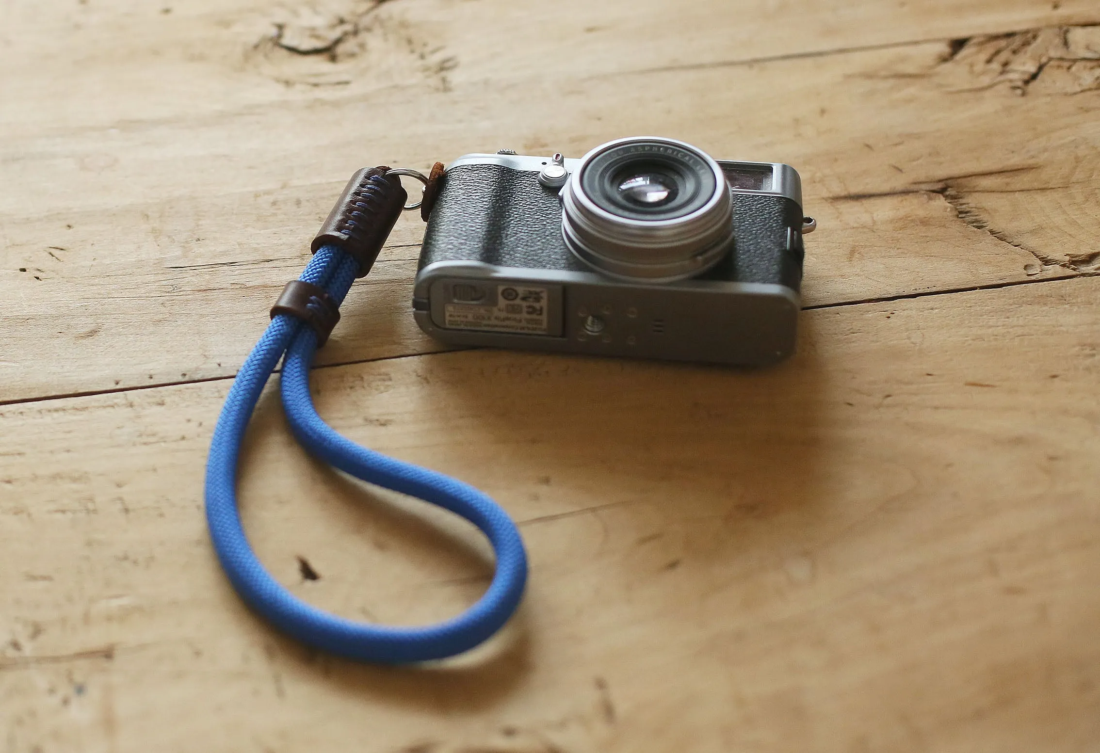 Blue Camera Wrist Strap ?C Handmade Climbing Rope & Leather Safety Strap