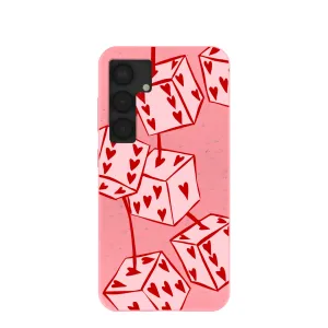 Bubblegum Pink Dicey Cherries Samsung Galaxy S25 Case Shockproof Frame Simple Finish