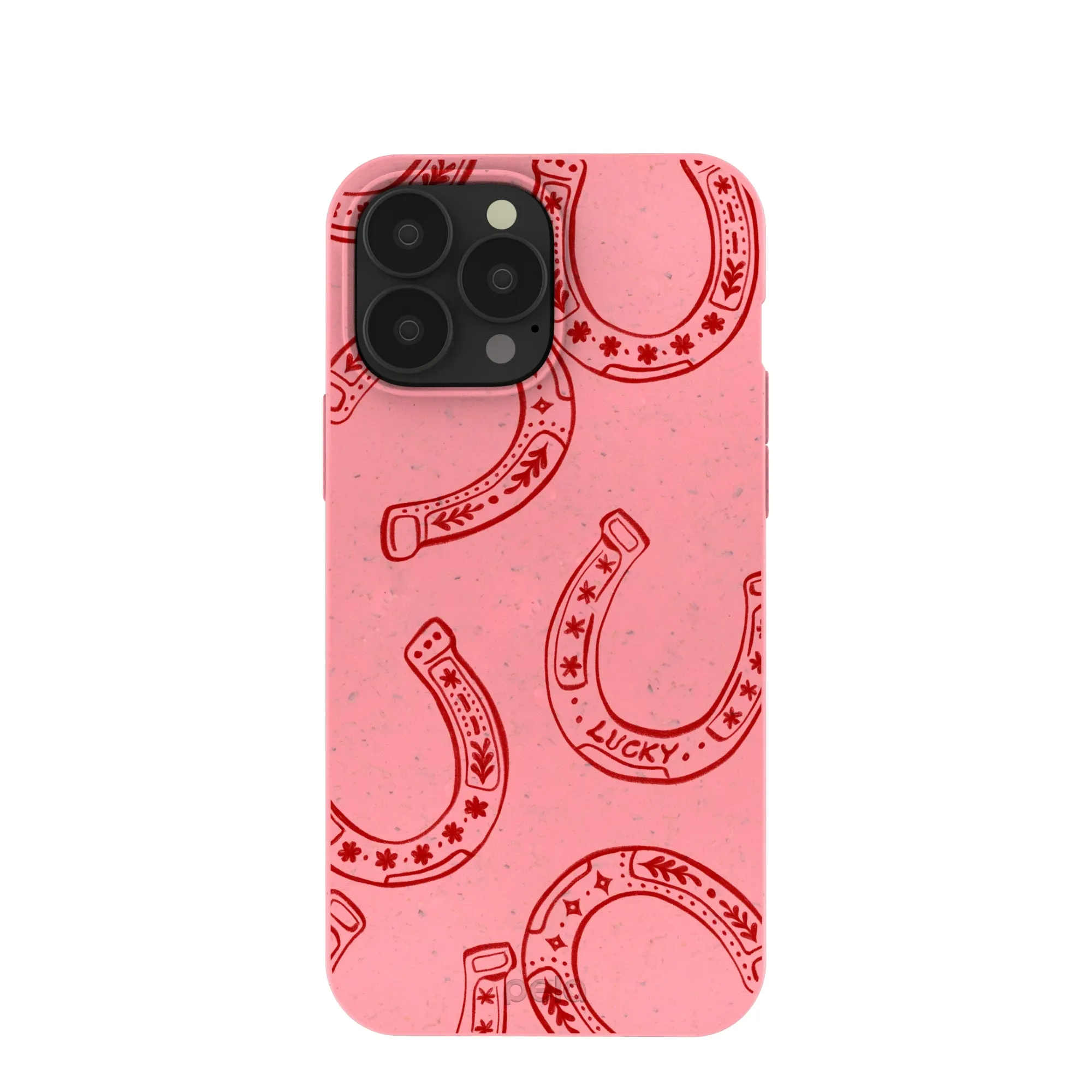 Bubblegum Pink Lucky Horseshoe iPhone 13 Pro Max Case Smooth Edge Design Flexible Grip Form