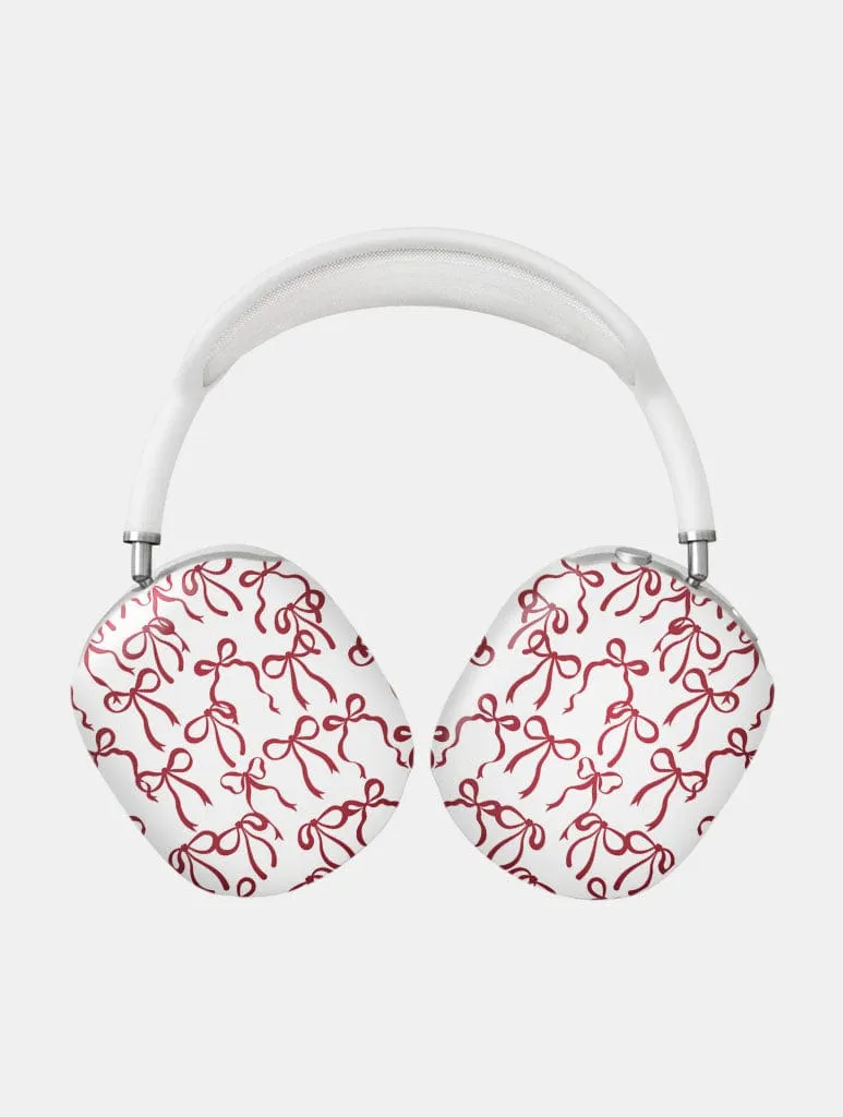 Burgundy Bows AirPods Max Case in Gloss shock absorbing silicone airpods case Luxury Audio Storage