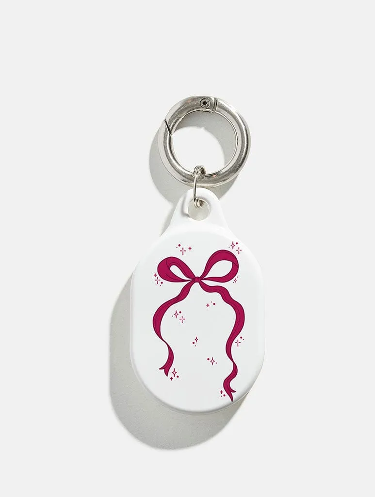 Compact Storage Burgundy Single Bow AirTag Case in Gloss