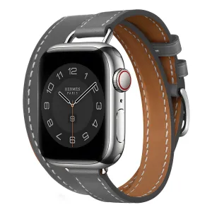 Apple Watch Leather Double Tour Strap (Grey) Classic Modern Look Skin Safe Material