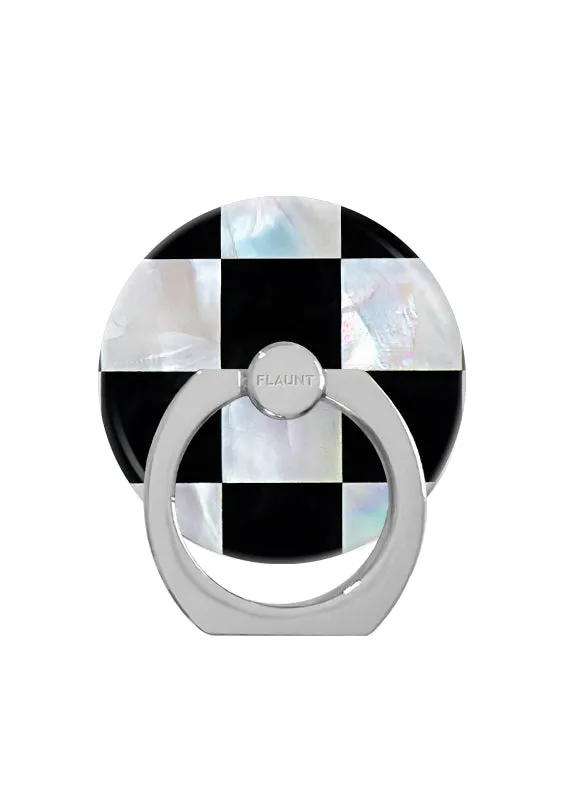 Spin Grip Ring Checkered Mother of Pearl Adhesive Phone Ring Stand