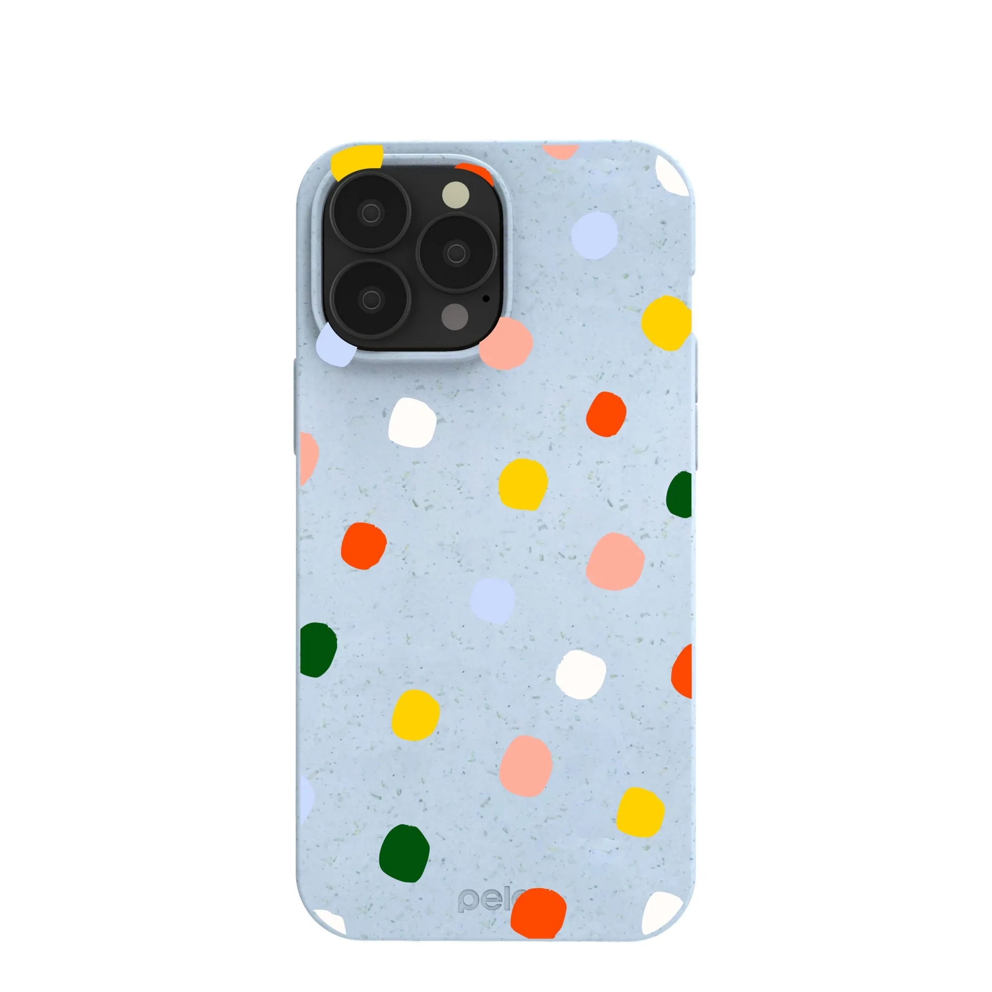 Powder Blue Rainbow Dots iPhone 13 Pro Max Case Durable Edge Layer