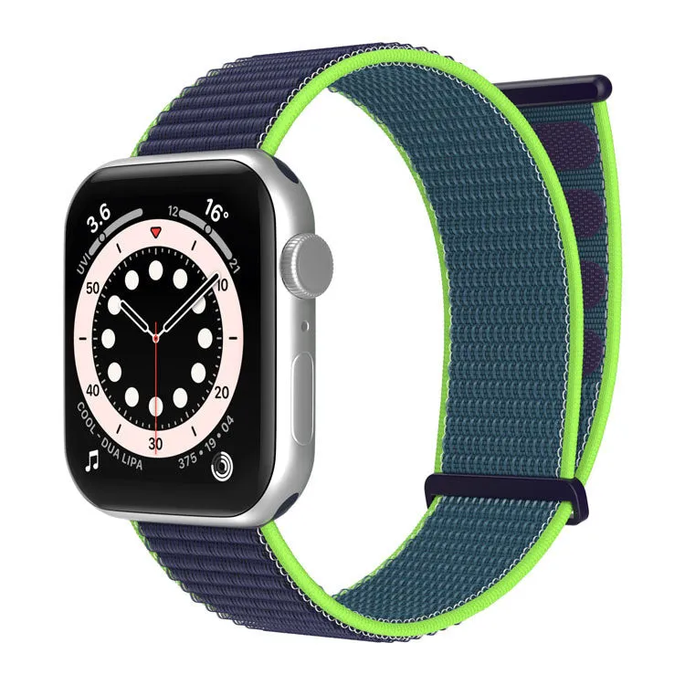 Soft Material Feel Apple Watch Nylon Loop Strap (Dark Blue/Lime)