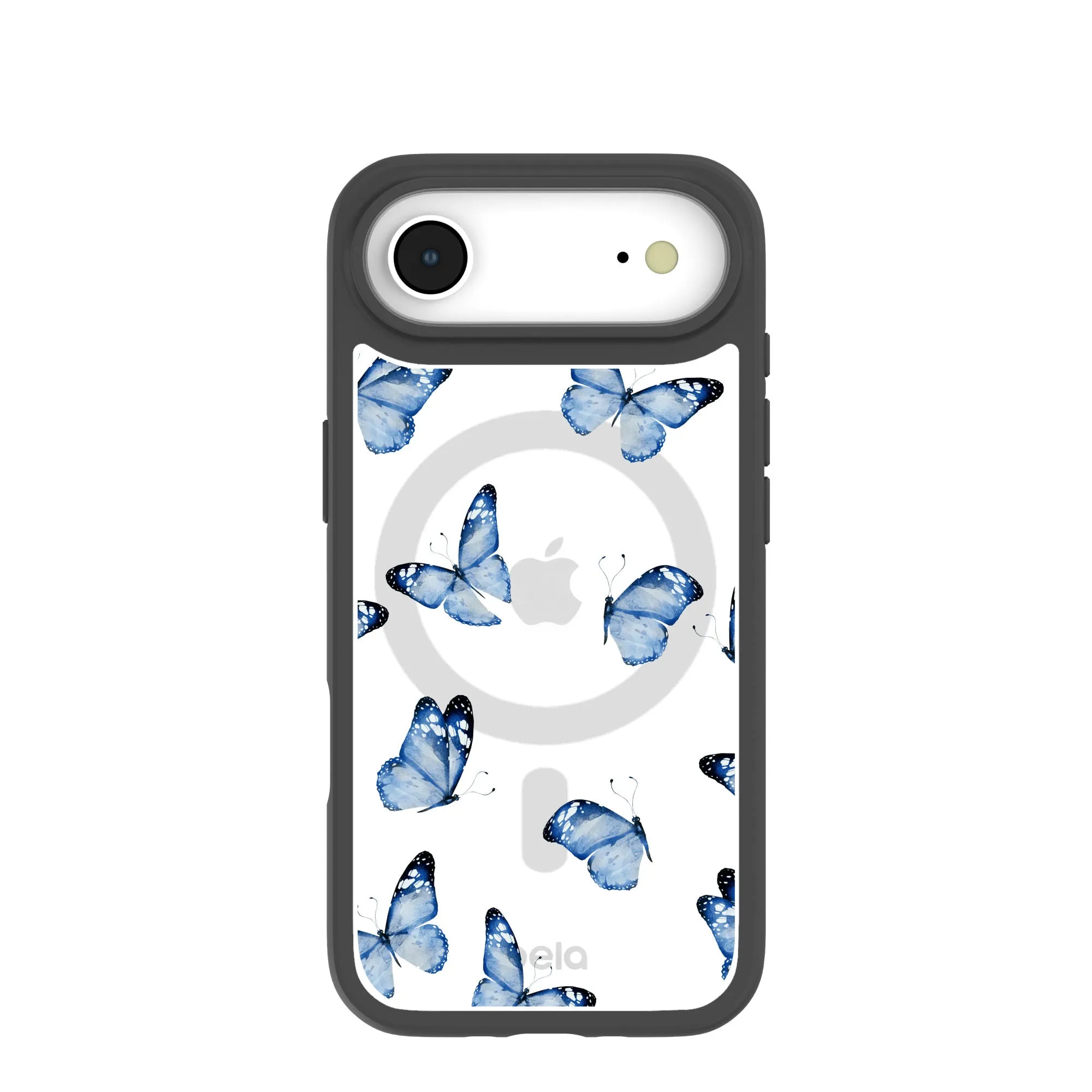 Protective Design Layer Ergonomic Shape Clear Blue Butterflies iPhone Air Case With Noir Ridge (MagSafe included)