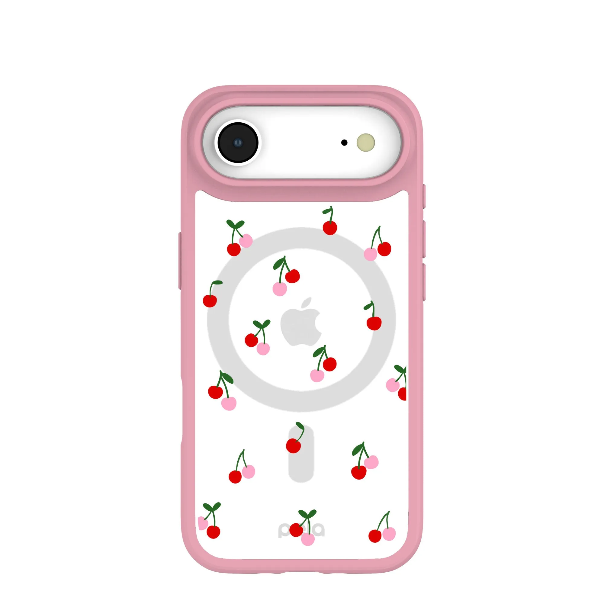 Clear Little Cherries iPhone Air Case With Petal Pink Ridge (MagSafe included) Light Touch Comfort Build