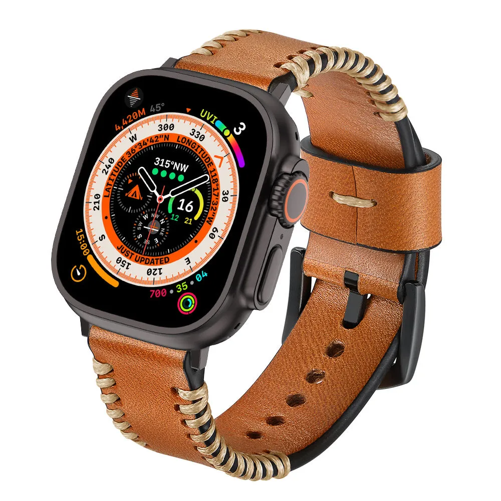 Apple Watch Stitched Leather Strap (Brown) Sturdy Material