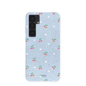 Premium Surface Powder Blue Sweet Cherries Samsung Galaxy S25 (Plus) Case