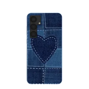 Polished Texture Protective Build Texture Powder Blue Denim Heart Samsung Galaxy S25 (Plus) Case