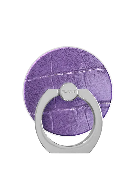 Purple Crocodile Faux Leather Adhesive Phone Ring Stand Minimal Desk Holder