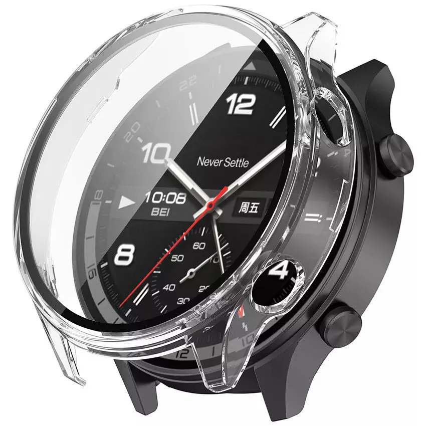 OnePlus Watch 2R PC Case with Glass (Transparent) Screen Protector Compatible Frame Protection