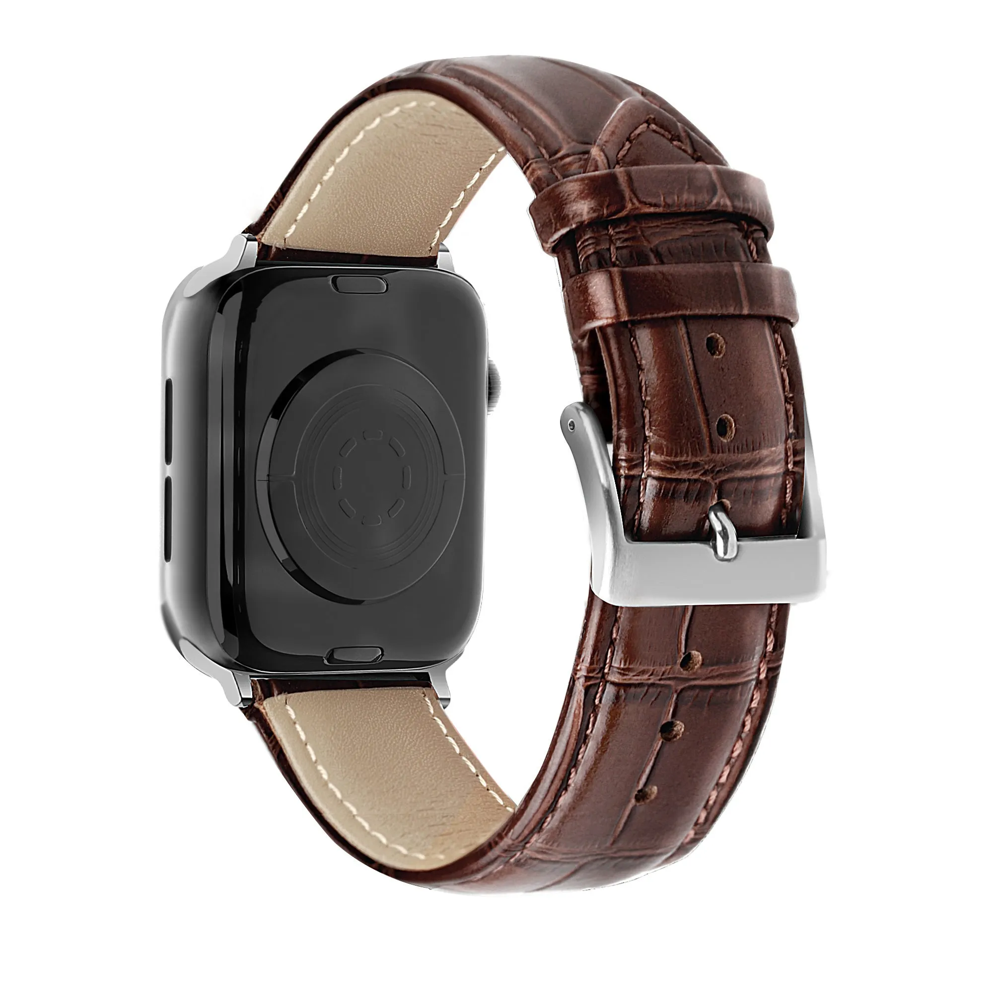 Minimalist Fashion Touch Apple Watch Leather Strap Crocodile Grain (Brown)