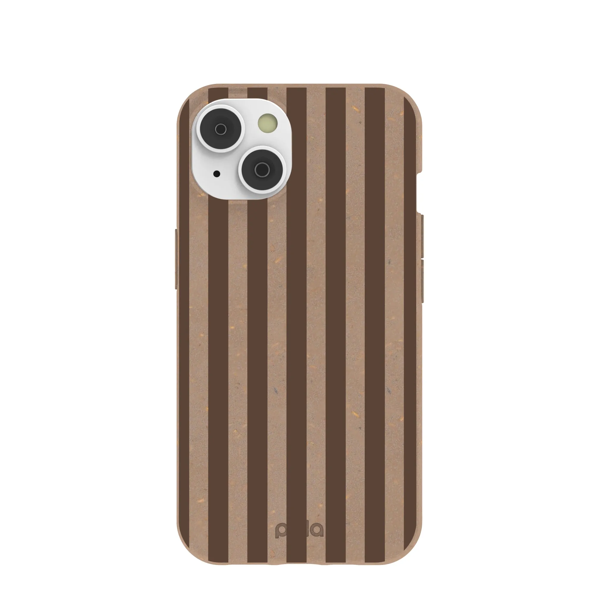 Chocolate Brown Cocoa Stripes iPhone 14/16e Case Vibrant Colors Compact Shell