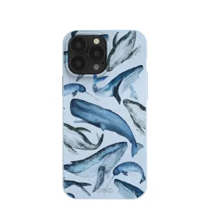 Powder Blue Whales iPhone 13 Pro Max Case everyday elegance Drop Shield