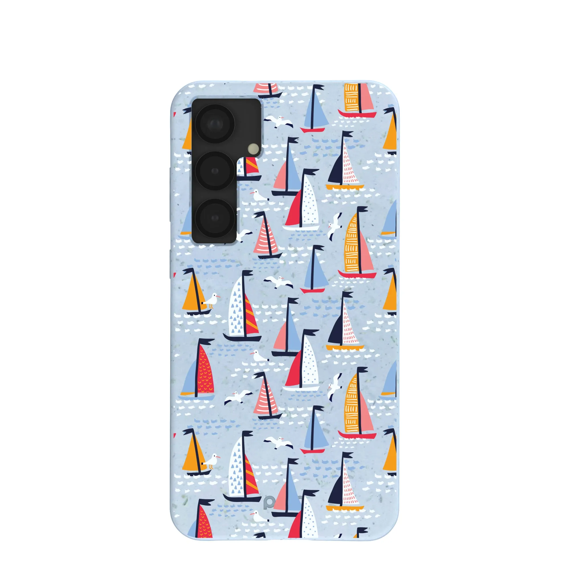 Color Gradient Powder Blue Sails and Seagulls Samsung Galaxy S25 (Plus) Case