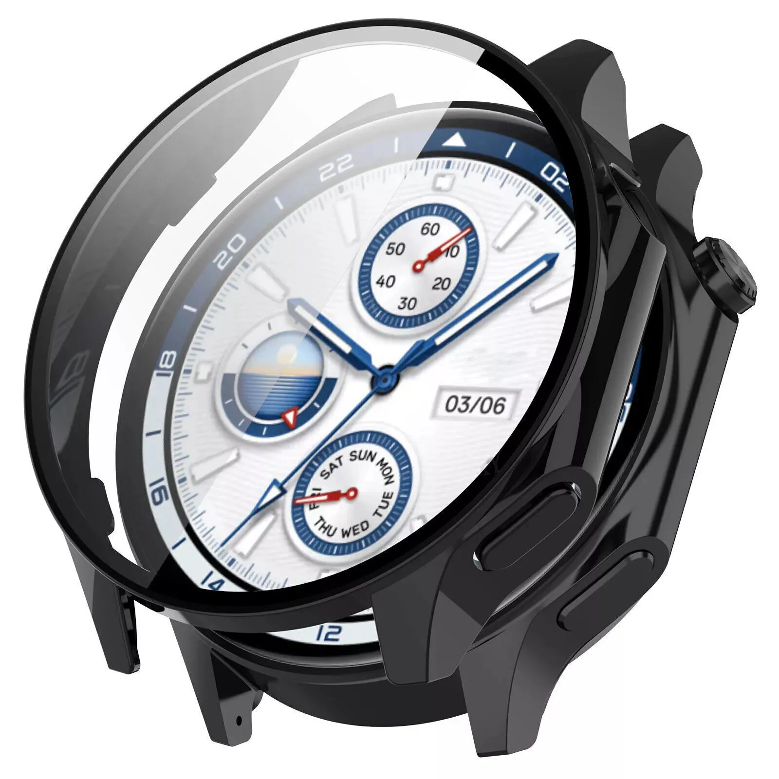 TPU Shielding Covering OnePlus Watch 2 PC Case with Glass (Black)