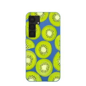 Electric Blue Kiwi Slices Samsung Galaxy S25 Case Premium Texture