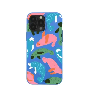 Smooth Edge Design Electric Blue Sea Cows iPhone 13 Pro Max Case