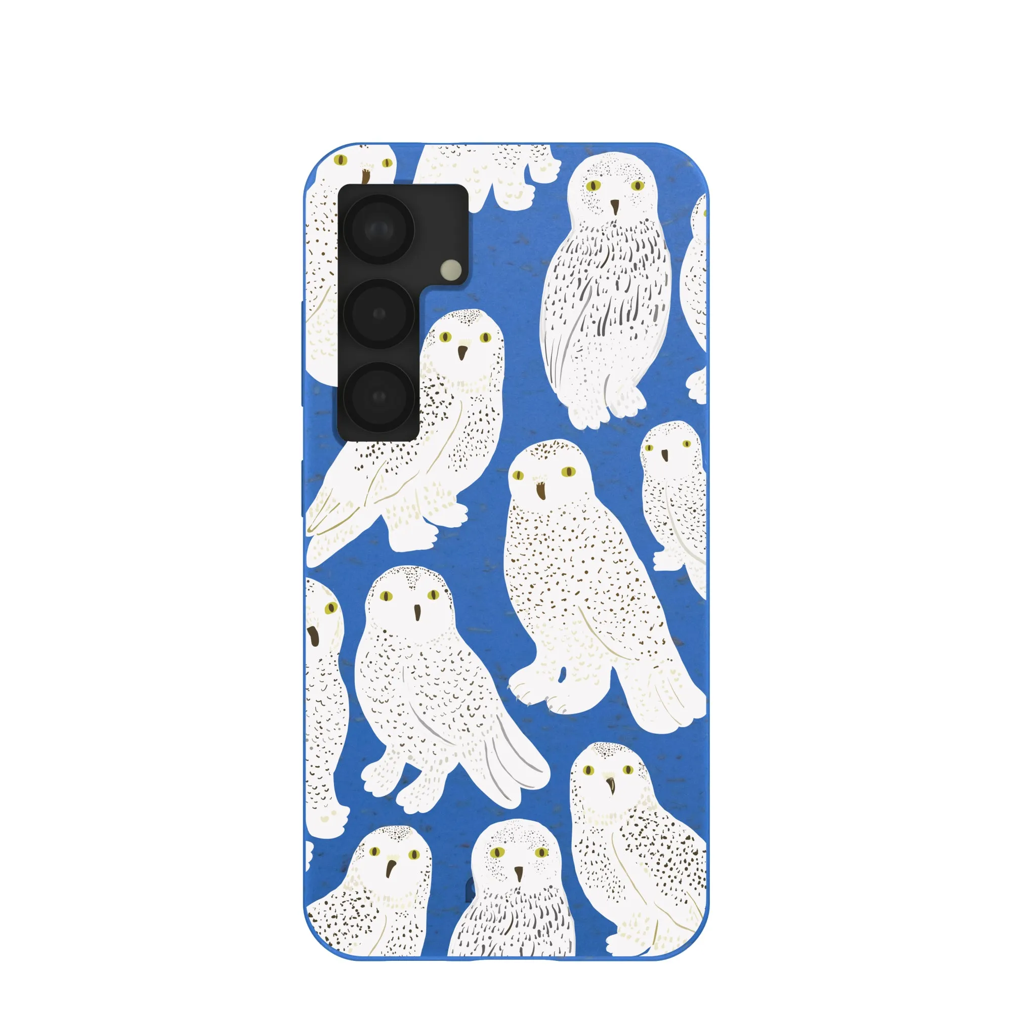 Protective Layering Trendy Texture Finish Electric Blue Snowy Owls Samsung Galaxy S25 Case