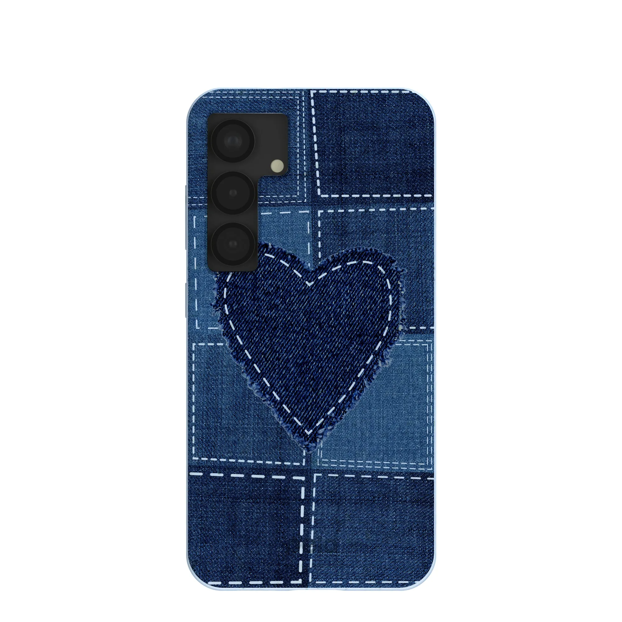 Powder Blue Denim Heart Samsung Galaxy S25 Case Flexible Pattern Layer