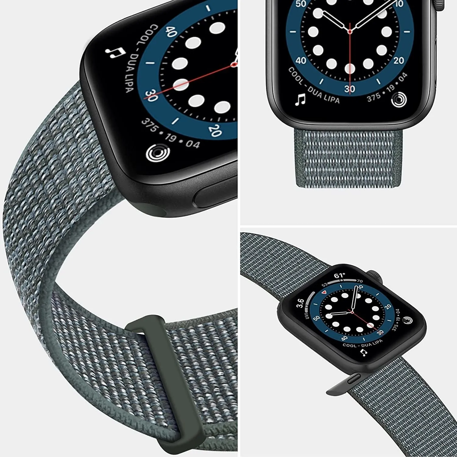 Apple Watch Nylon Loop Strap (Grey-Green) Modern Durable Look Stylish Everyday Look