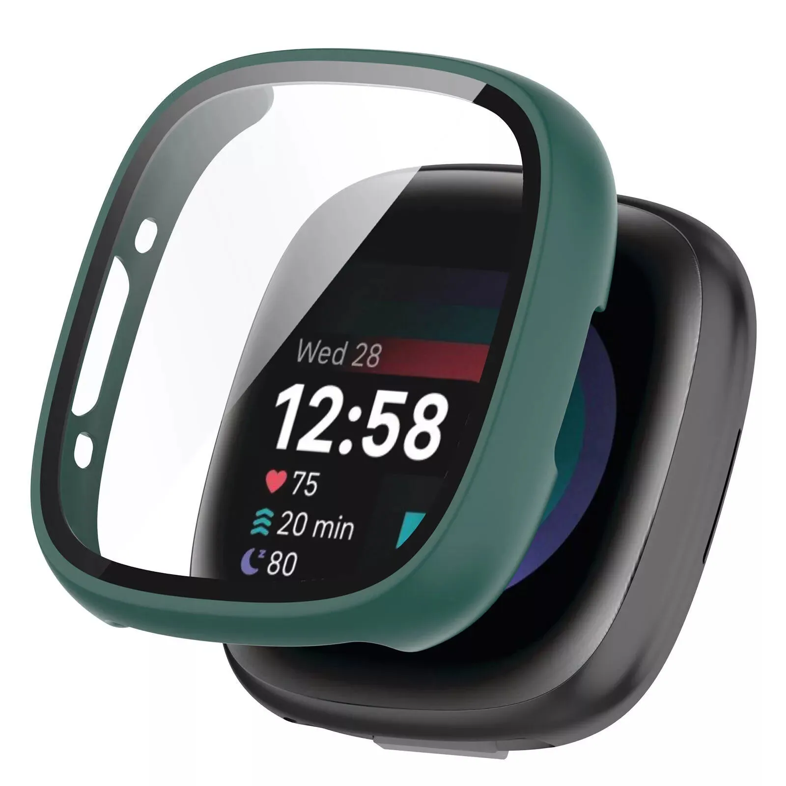 Fitbit Versa 4 / Sense 2 Hard Case with Glass (Green) Travel Shell teenagers
