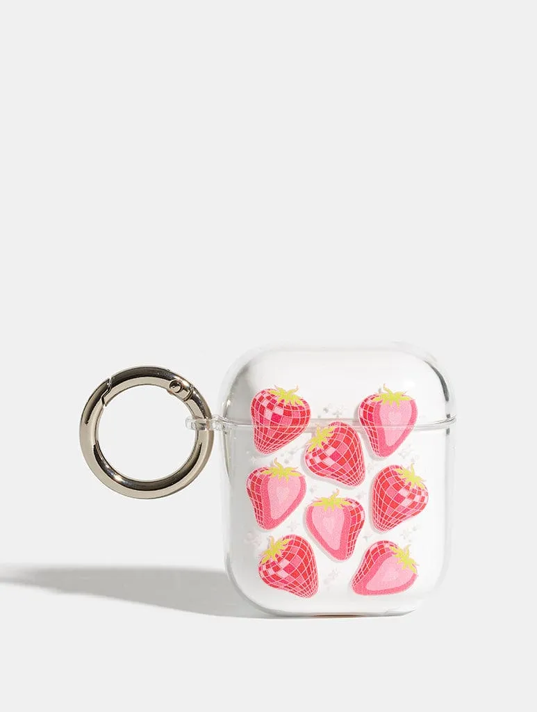 Compact Keychain Bag eco vegan leather case Disco Strawberry AirPods Case