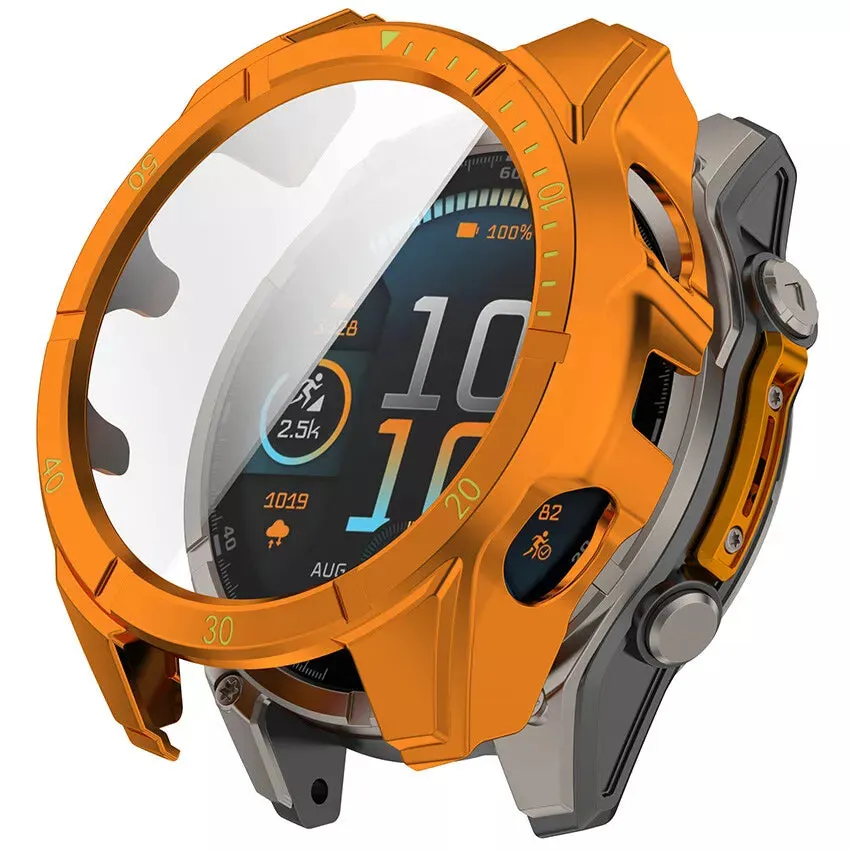 Garmin Fenix 8 - 51mm SOLAR Hard Case with Glass (Orange/Green) Scratch Armor Shell Chemical resistant