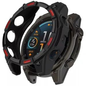 Garmin Fenix 8 - 51mm SOLAR Rugged TPU Case (Black/Red) Flexible Shell Edge Armor Guarding