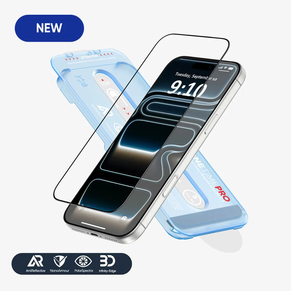 Screen Safety Cover privacy protection film NanoArmour ONETIME PRO Anti Reflective PolarSpectra 3D Infinity Edge ?C iPhone 17 Series