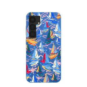 Electric Blue Dockside Dreams Samsung Galaxy S25 Case Durable Design