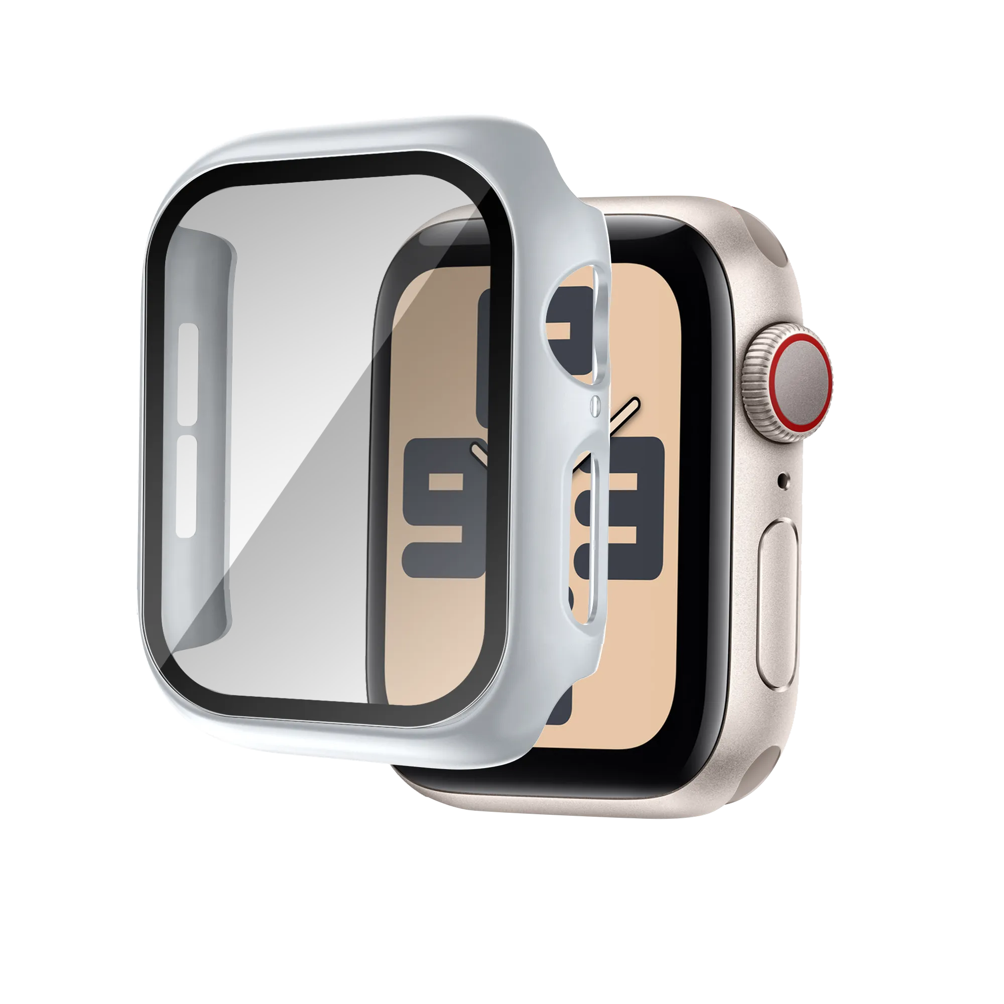 TPU Shielding Covering Fitbit Compatible Bandz Apple Watch 10 - 42mm PC Case with Glass (Silver)